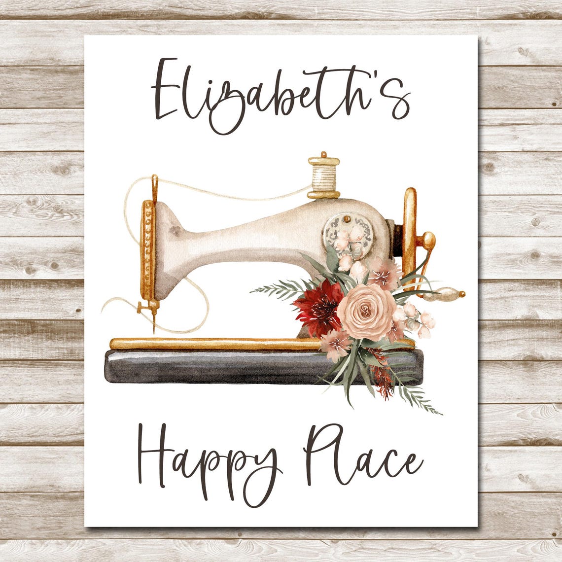 Personalized Happy Place Sewing Machine Craft Room Art Print - Image 4