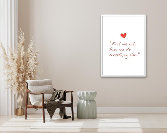 Kitchen Wall Art First We Eat Food Quote Poster Minimalist Kitchen Print Modern Heart Design