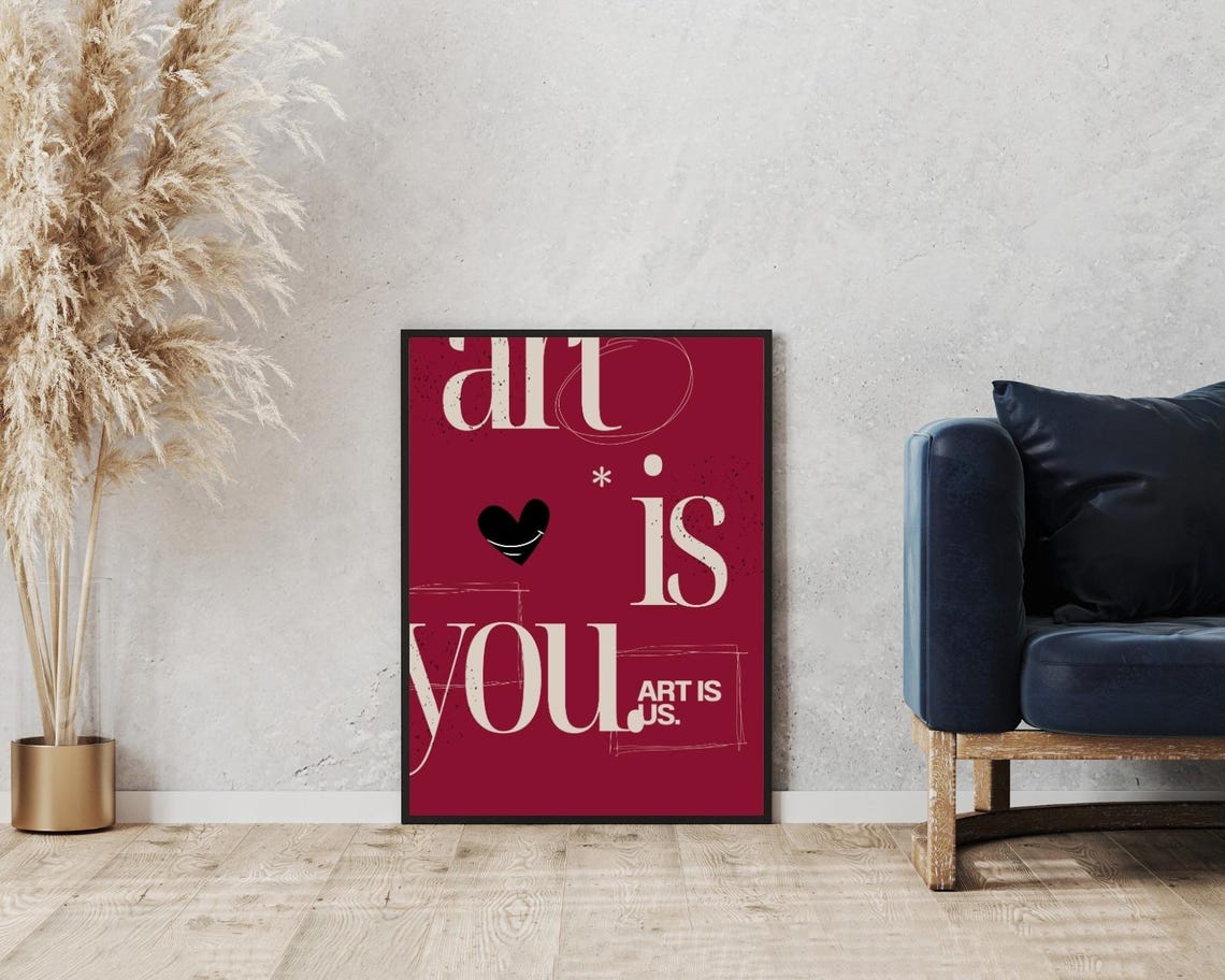 Art Is You Burgundy Cream Heart Modern Gallery Statement Poster - Image 5