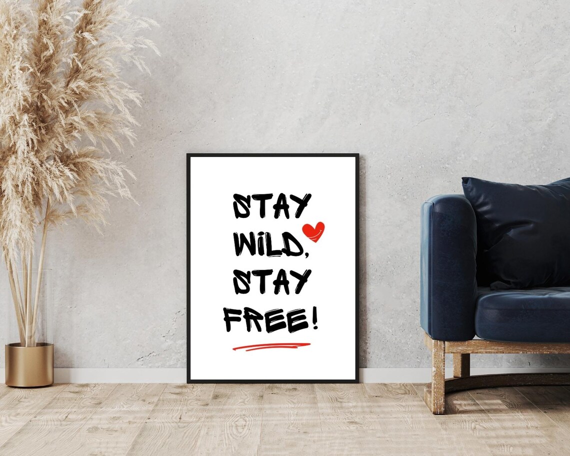 Stay Wild Stay Free Quote Brush Lettering Red Heart Bohemian Poster - Image 5
