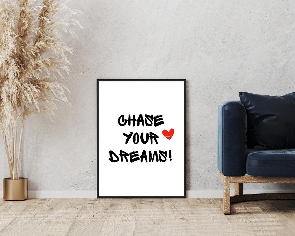 Chase Your Dreams Quote Brush Lettering Red Heart Inspiring Poster - Image 5