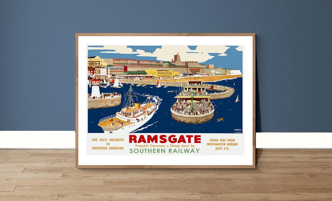 Ramsgate Vintage Southern Railway Seaside Harbour Travel Poster