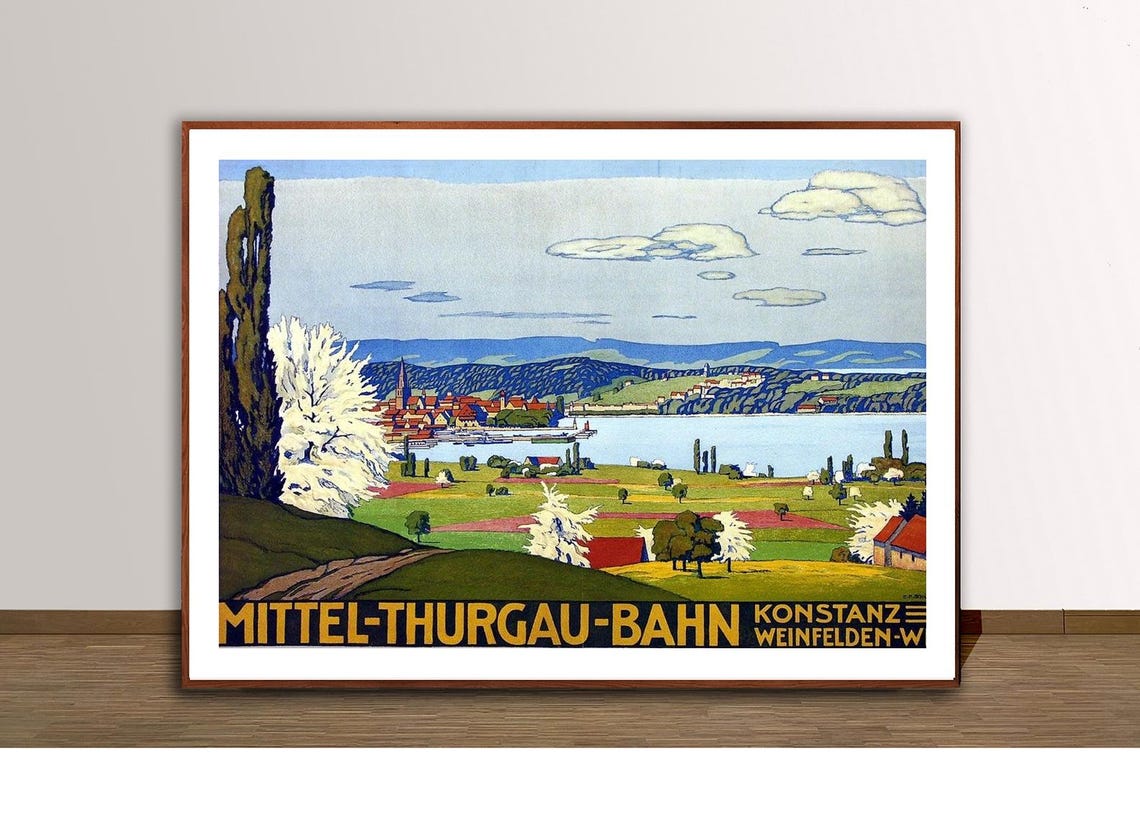 Mittel Thurgau Bahn Lake Constance Railway Vintage Travel Poster