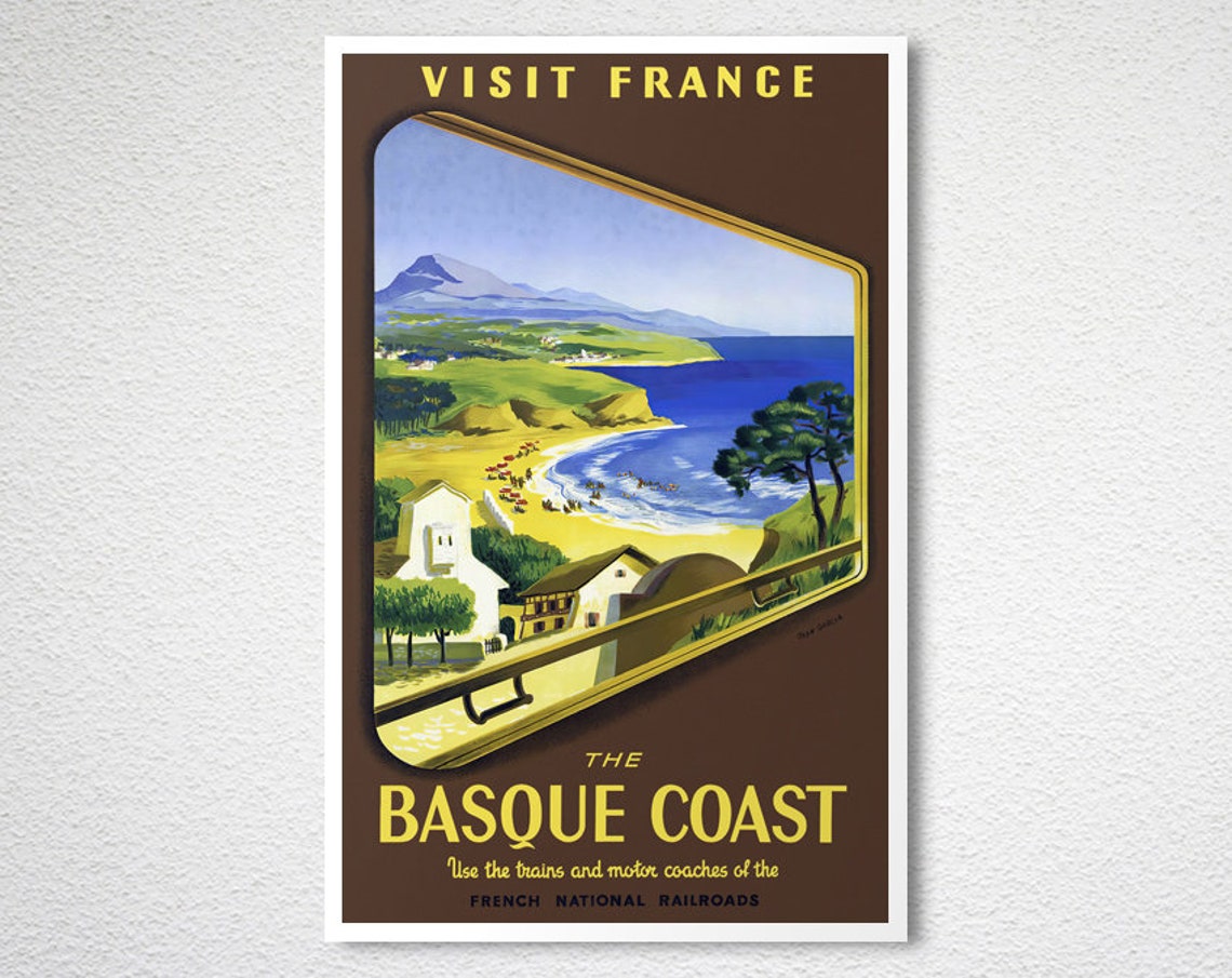 Visit France The Basque Coast Vintage Railway Poster Train Window View - Image 2