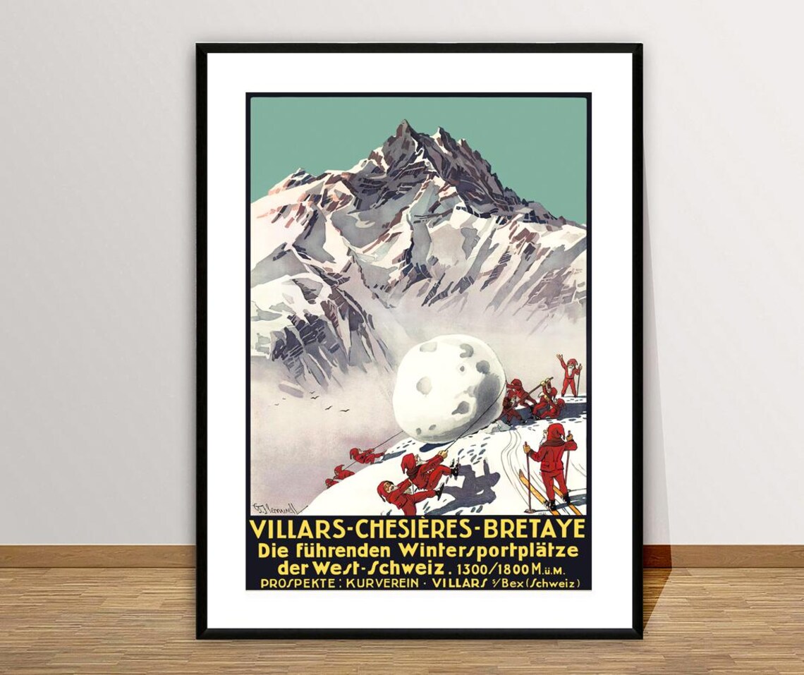 Villars Chesières Bretaye Vintage Ski Resort Winter Sports Poster - Image 2