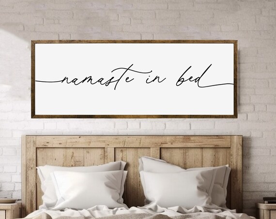 Namaste In Bed Funny Script Bedroom Above Bed Wall Decor Poster