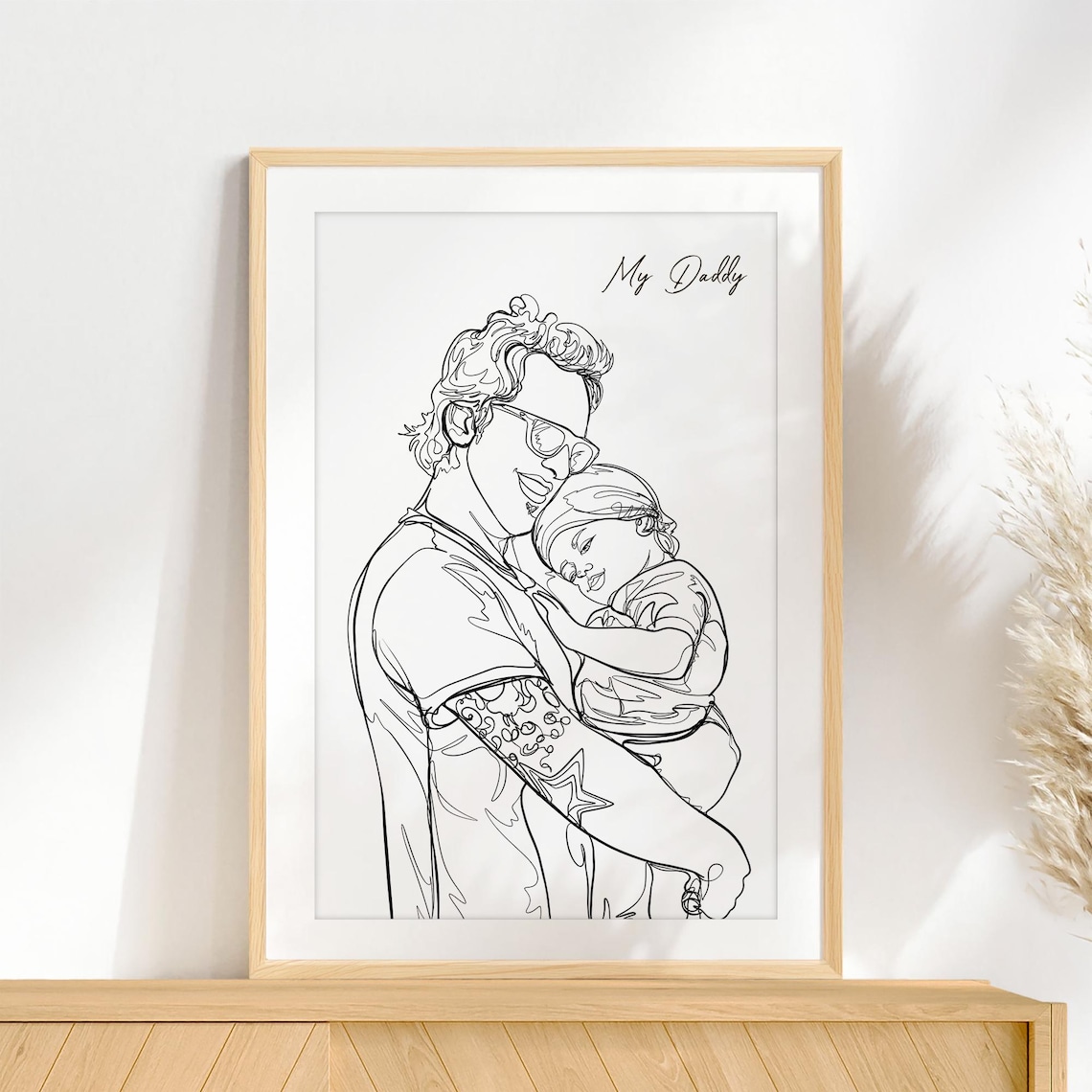 Family of Three Line Art Portrait with Soft Green Shapes Poster - Image 2