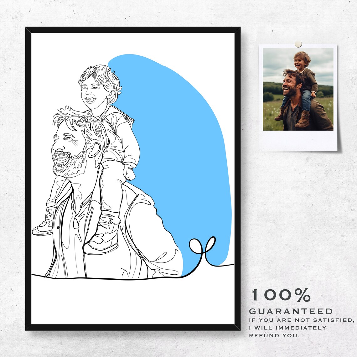 Happy Father's Day Line Drawing of Dad Playing with His Child Poster - Image 3