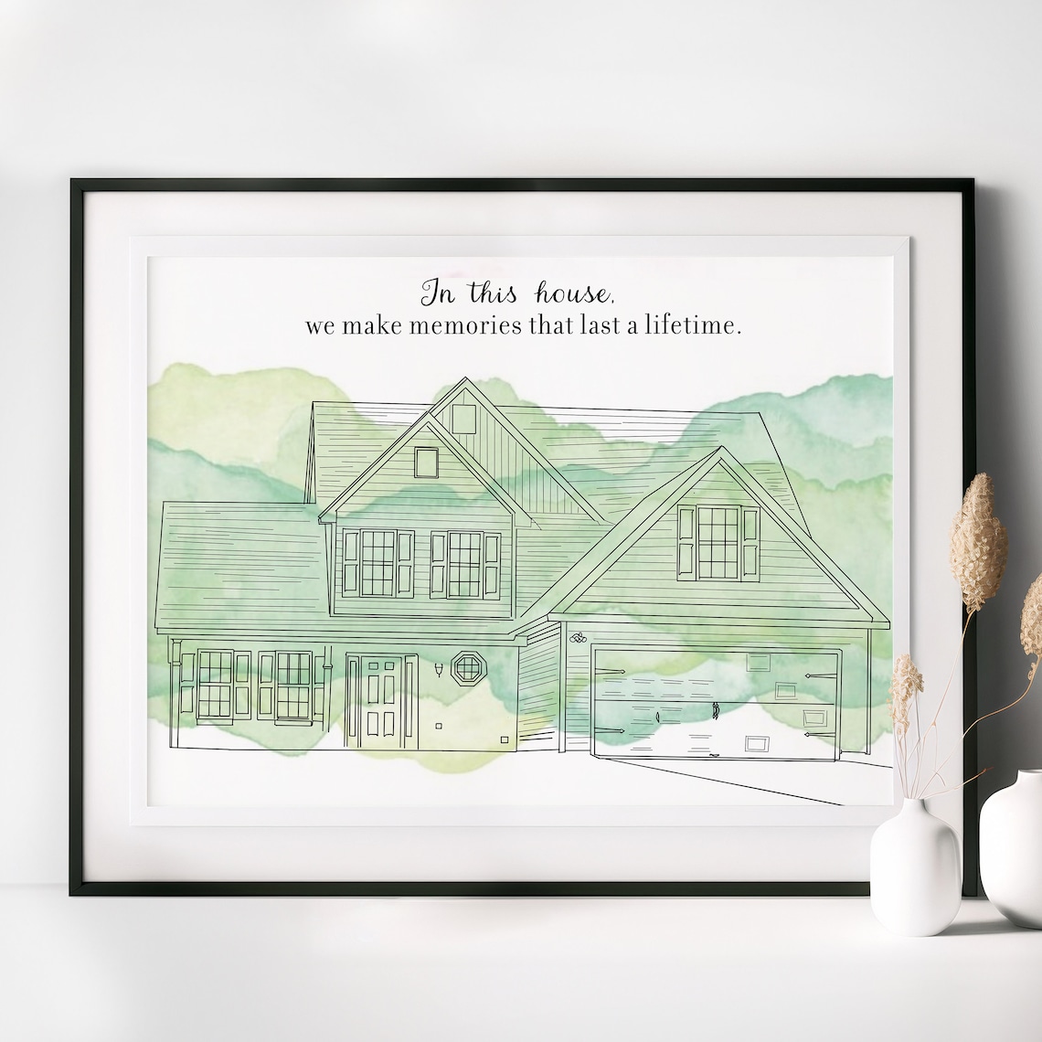 House Portrait In This House Memories Quote Watercolor Poster