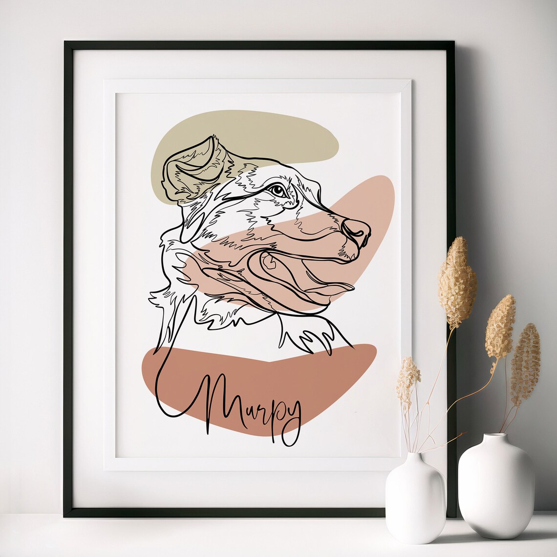 Murpy Happy Dog Line Art Pet Portrait Abstract Shapes Poster
