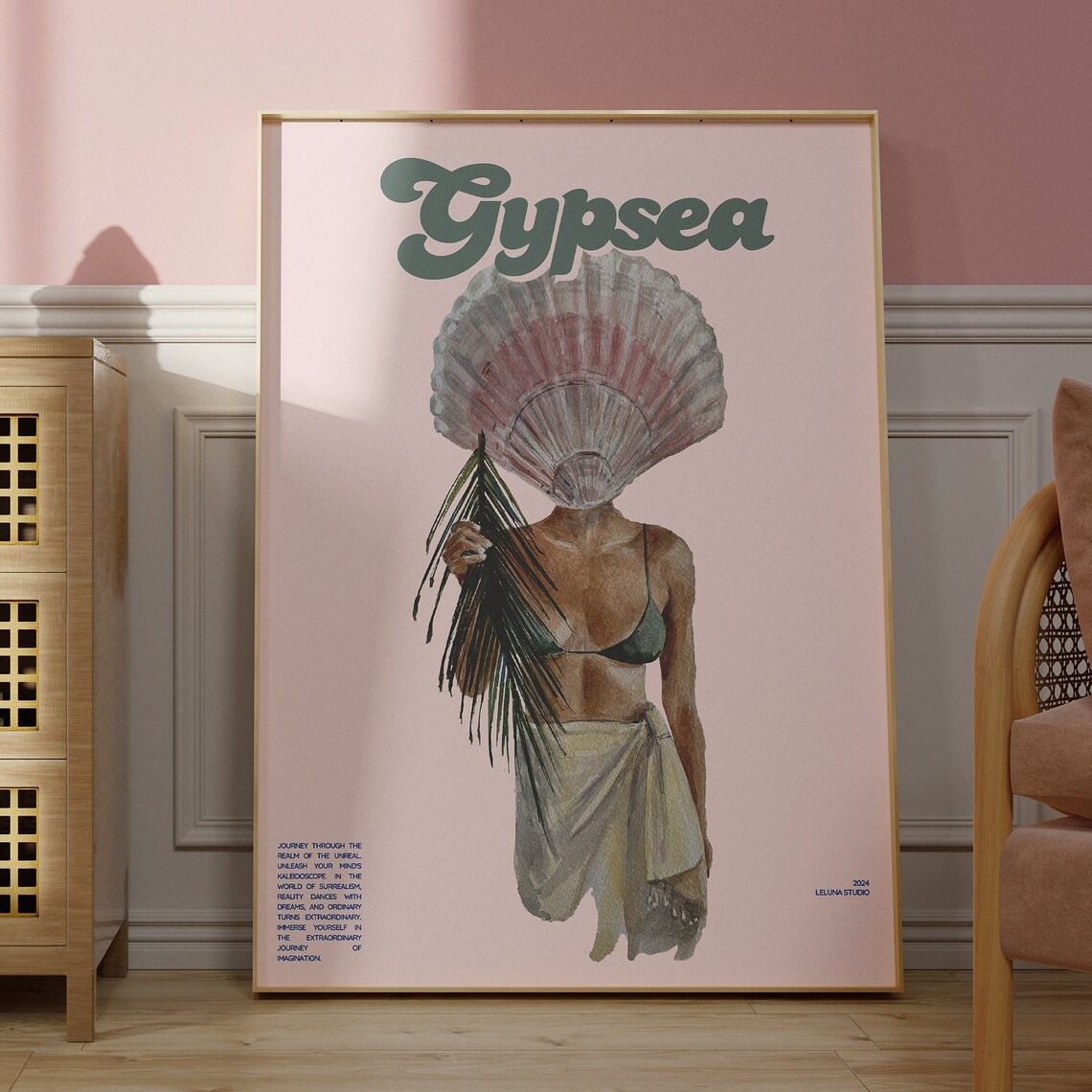 Gypsea Seashell Woman Surreal Watercolor Pink Beach Dreamy Poster