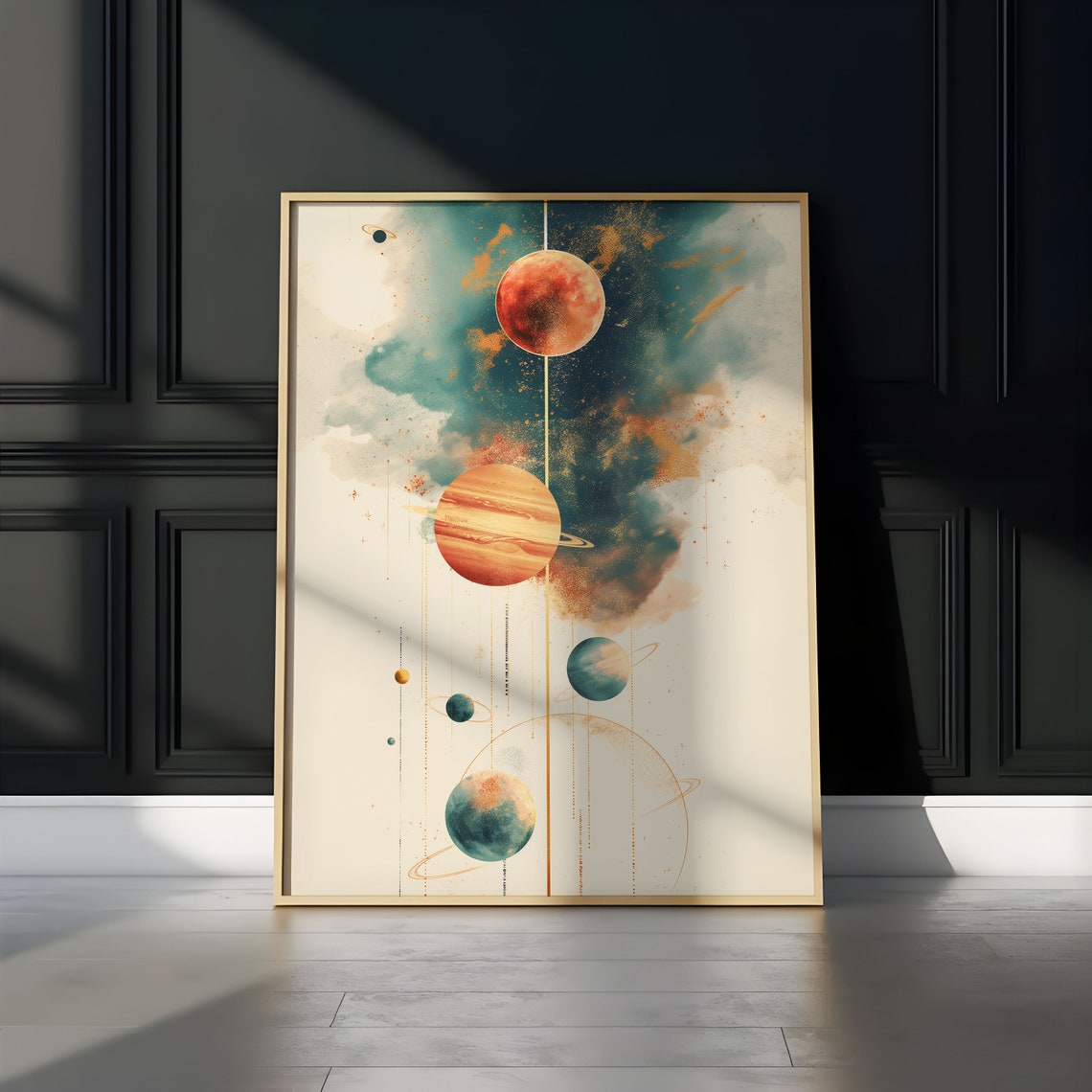 Abstract Watercolor Planets Vertical Column Japandi Art Print - Image 3
