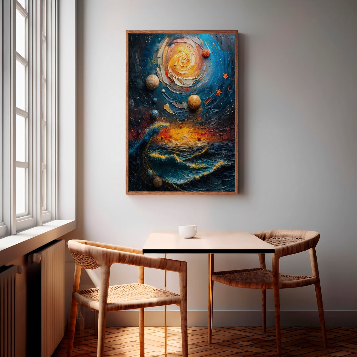 Blue Whirlpool Galaxy Spiral Sun Ocean Wave Impasto Art Poster - Image 2