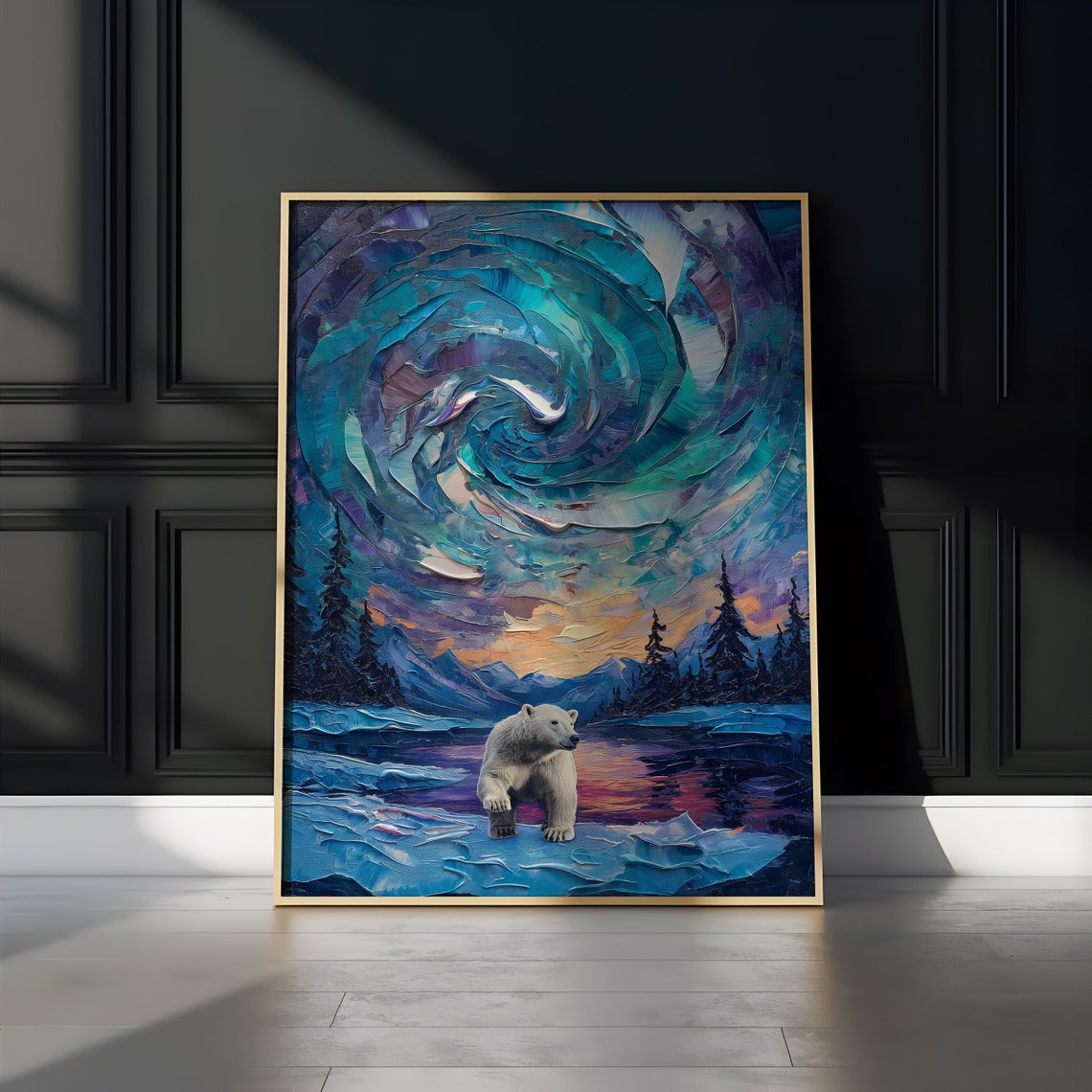 Aurora Borealis Wilderness Northern Lights Instant Art Poster Polar Bear Versatile Sizes Colorful Impasto Print 22 - Image 3