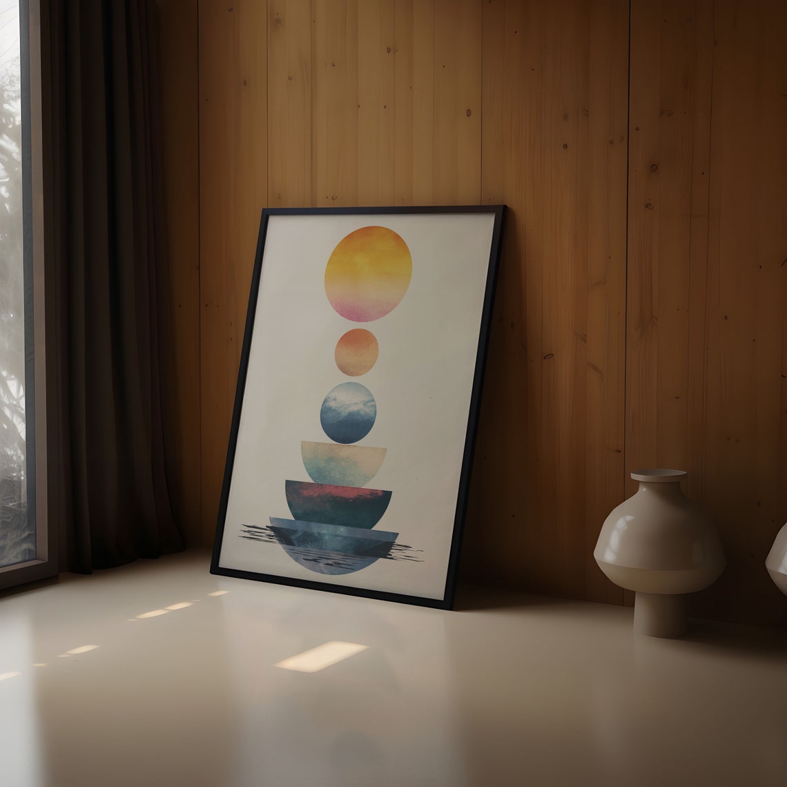 Abstract Sunset Orb Stack Sinking Water Horizon Minimalist Wall Art - Image 2
