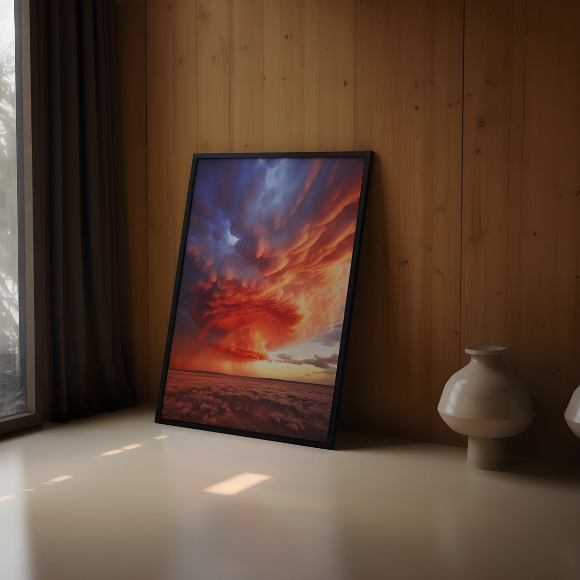 Dramatic Crimson Storm Clouds Sunset Desert Landscape Art Poster - Image 2