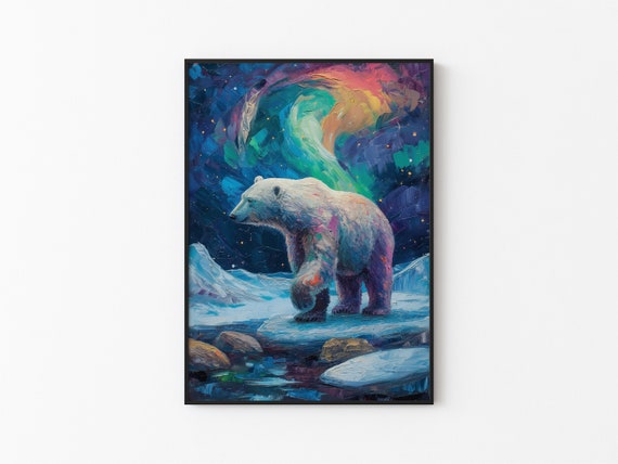 Aurora Borealis Wilderness Northern Lights Instant Art Poster Polar Bear Versatile Sizes Colorful Print 12