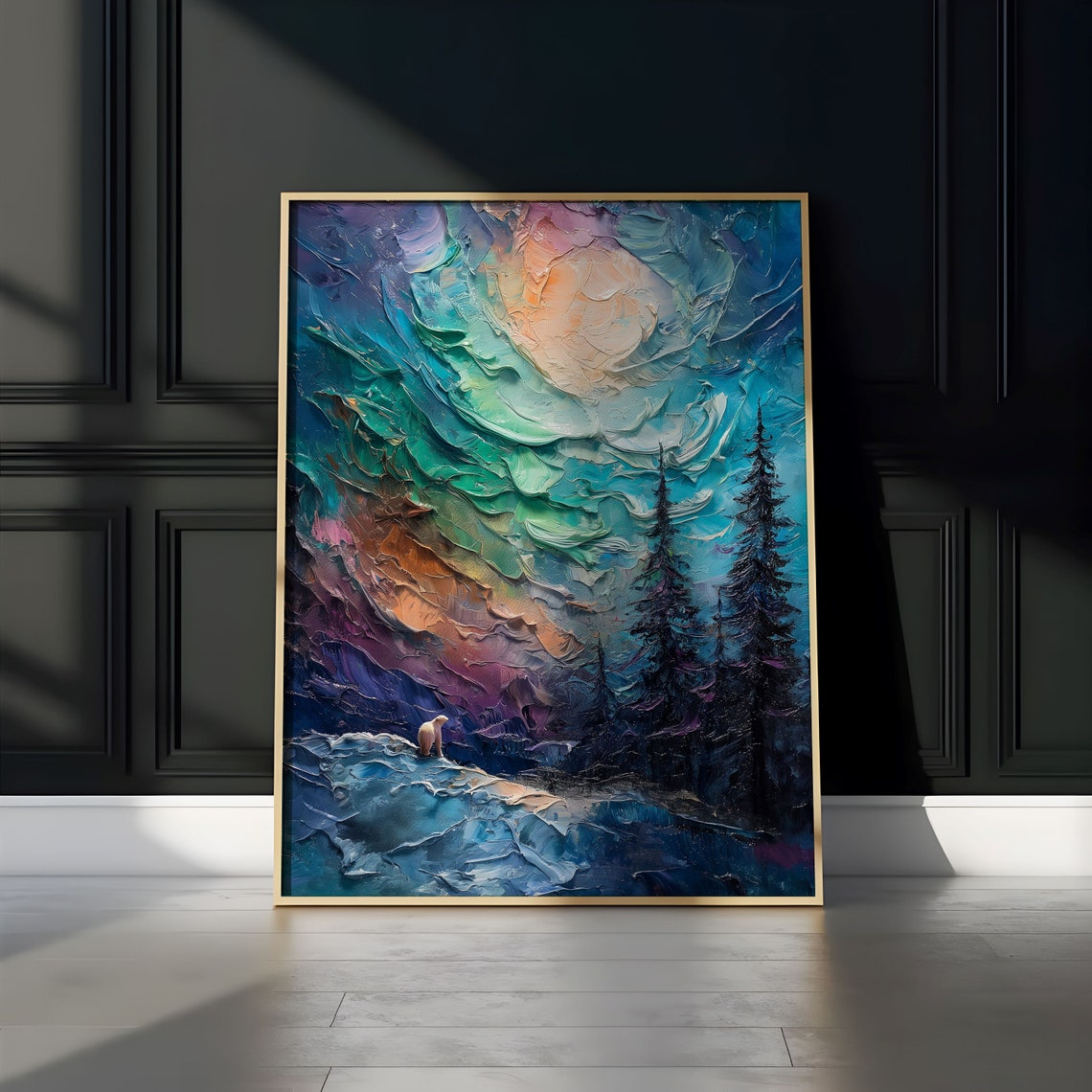 Aurora Borealis Wilderness Northern Lights Instant Art Poster Polar Bear Versatile Sizes Colorful Impasto Print 5 - Image 3