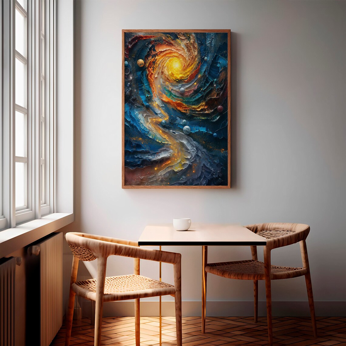 Bright Spiral Vortex Teal Orange Impasto Cosmic Dream Art Poster - Image 2