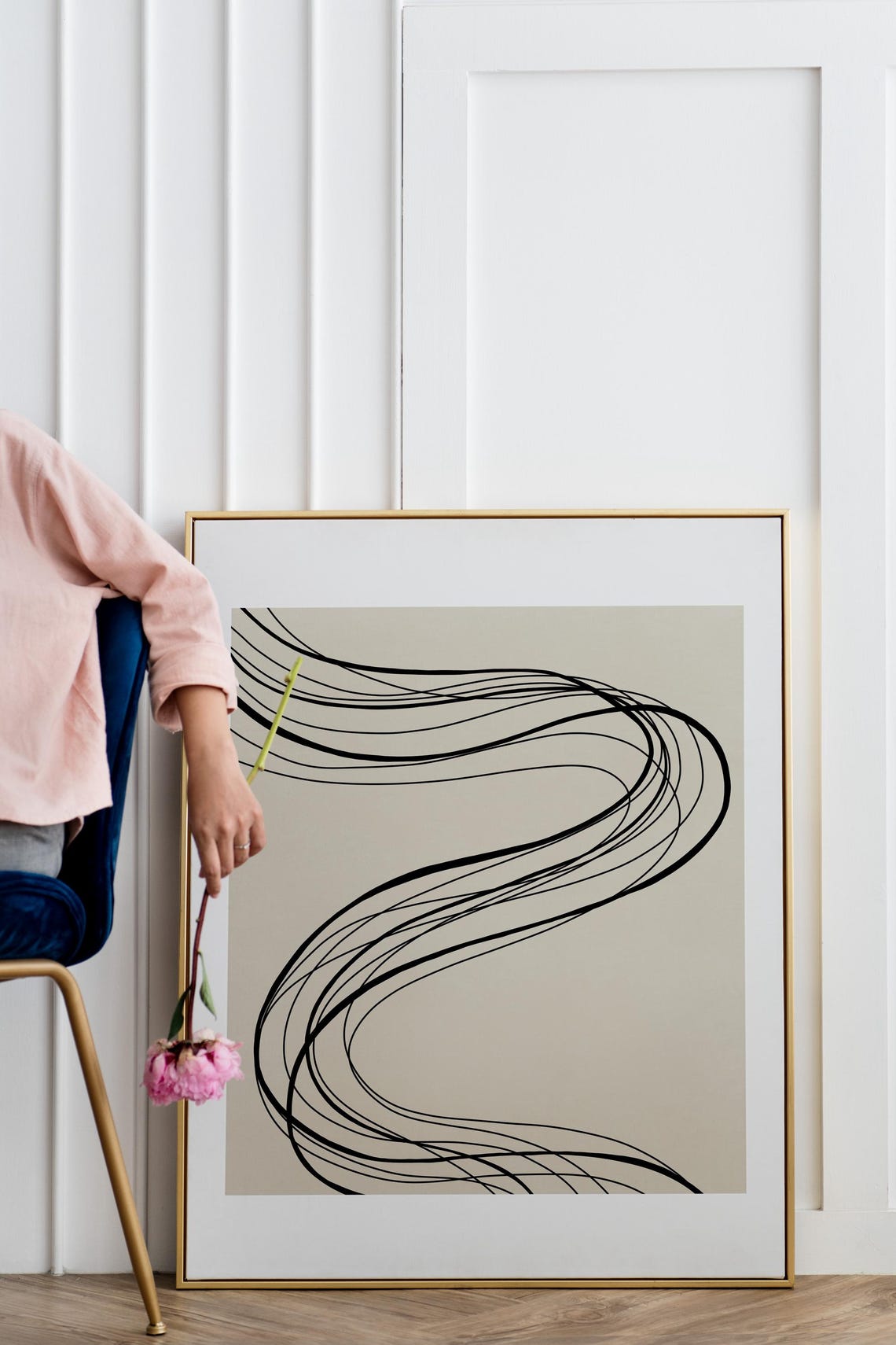 Abstract S Curve Sweeping Black Line Art Modern Cream Poster - Image 6