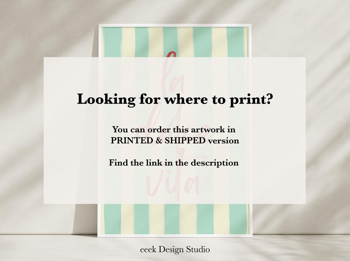 La Dolce Vita Coral Script Typography Mint Striped Quote Poster - Image 6