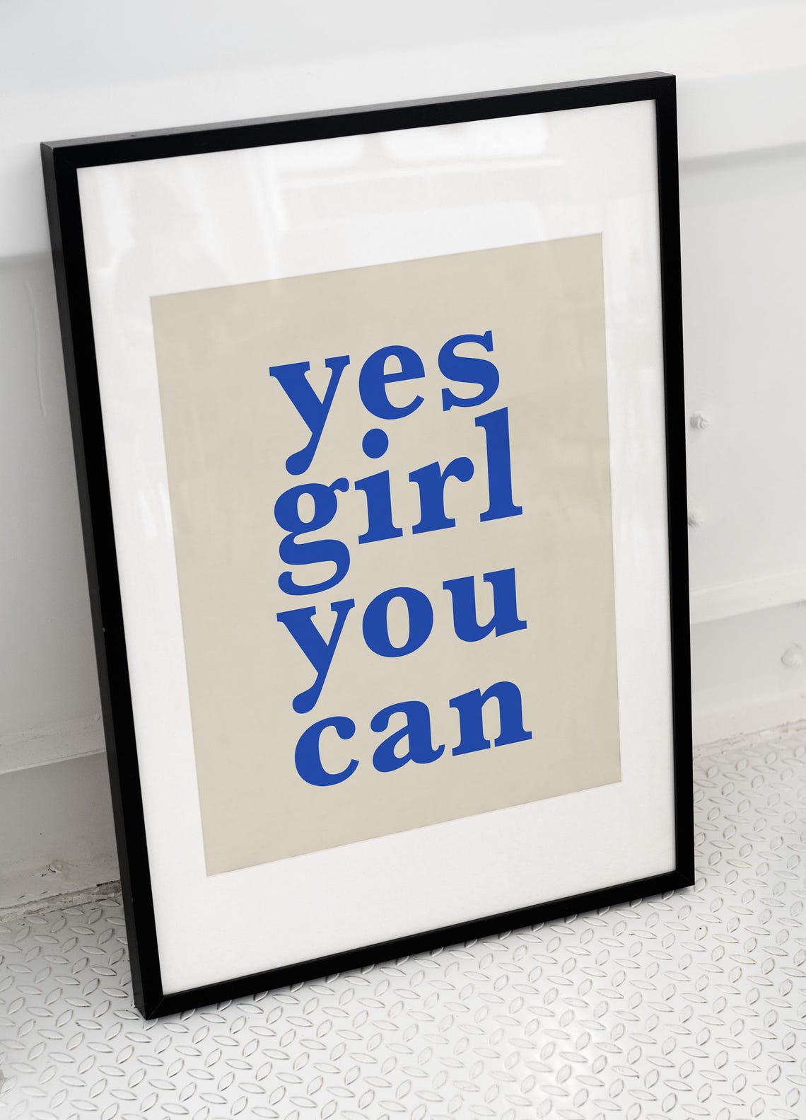 Yes Girl You Can Bold Blue Typography Inspirational Art Poster - Image 3