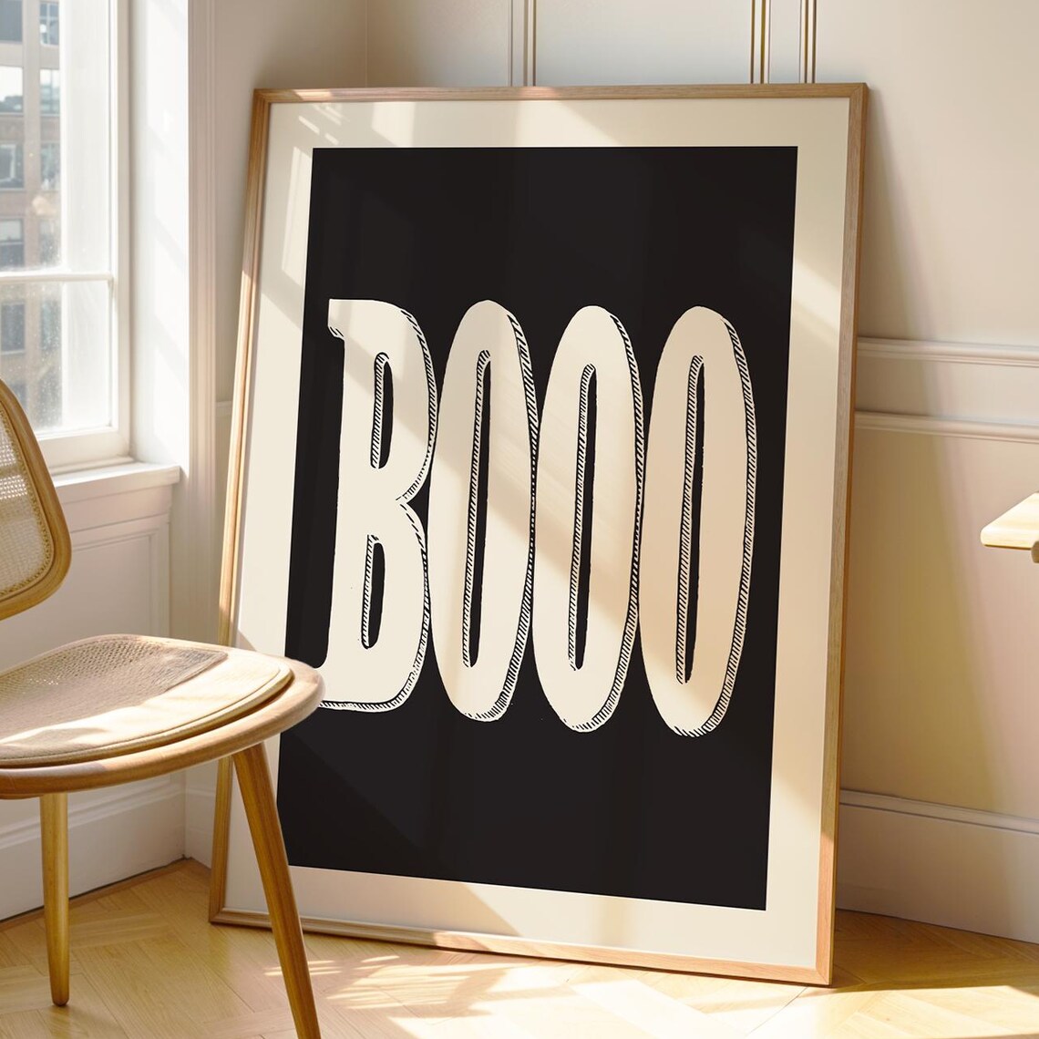 Boo White On Black Hand Drawn Halloween Typography Bold Minimal Poster
