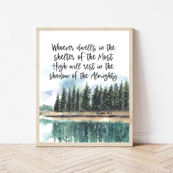 Psalm 91 Bible Verse Wall Art Whoever Dwells In The Shelter Mountain Decor Christian Painting Religious Nursery Above Crib Sign
