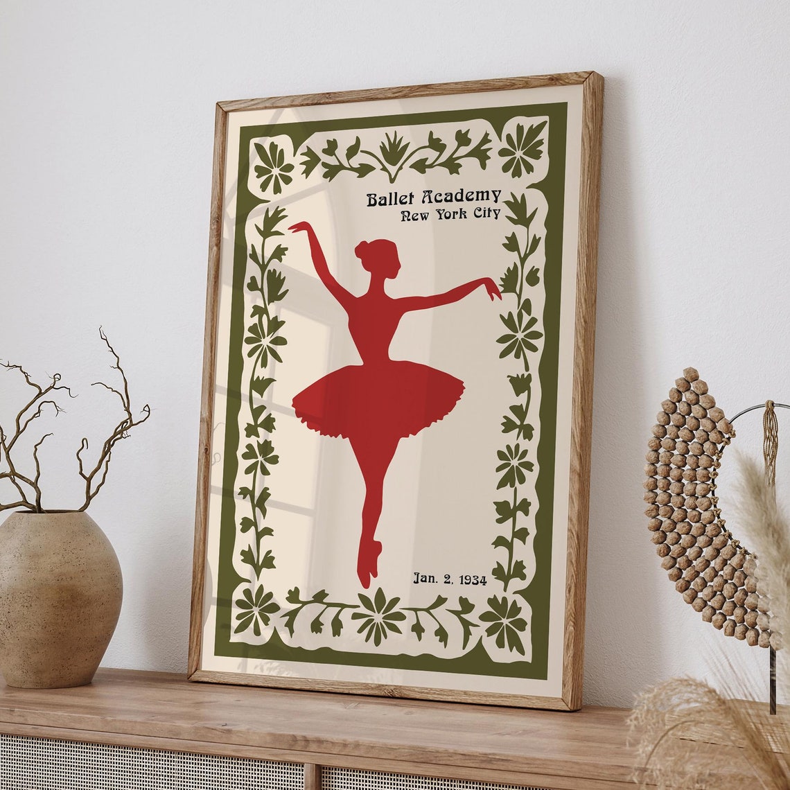 Ballet Academy New York City Red Ballerina Silhouette Poster