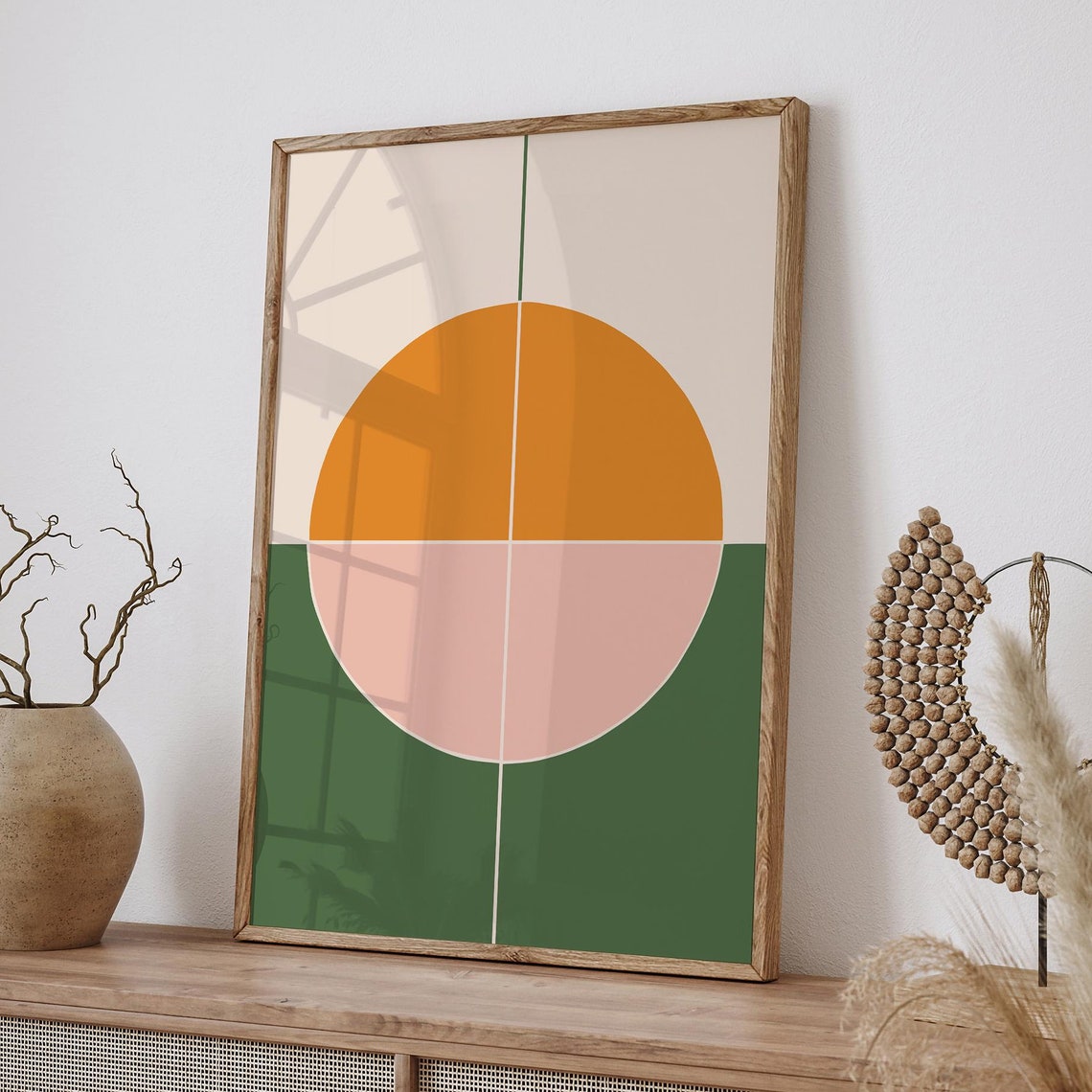 Mid Century Modern Orange Pink Green Circle Abstract Art Poster
