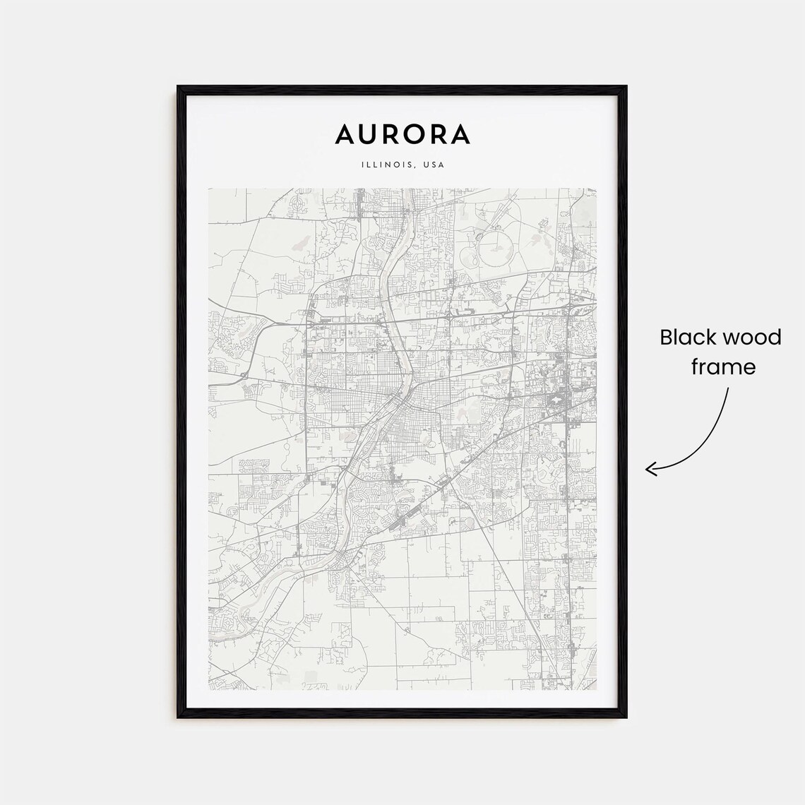 Aurora Illinois Minimalist Detailed City Map Street Grid Poster - Image 3