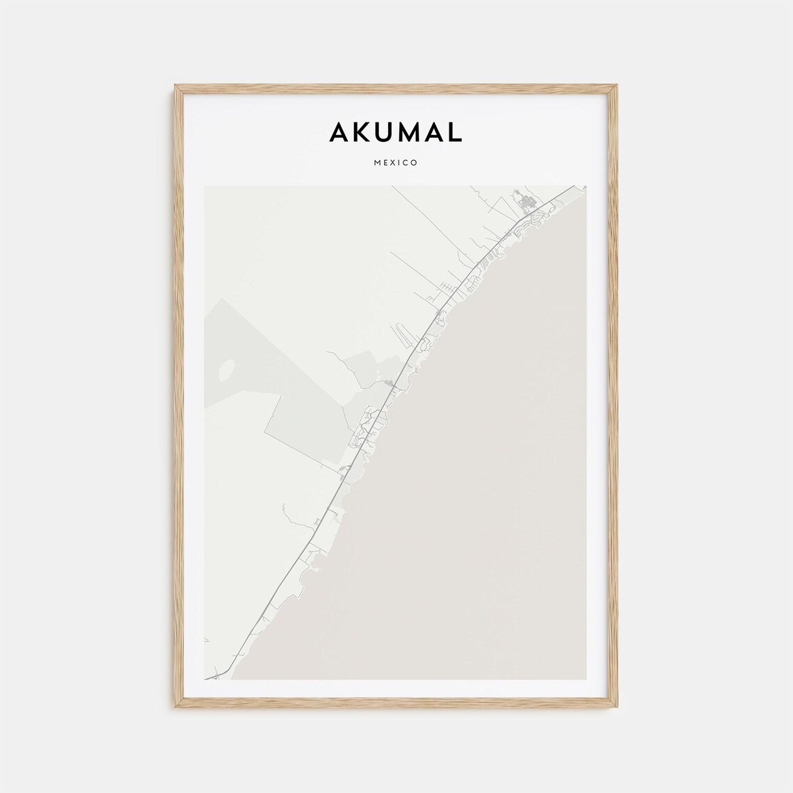 Akumal Mexico Minimalist Coastal Town Street Map Travel Poster