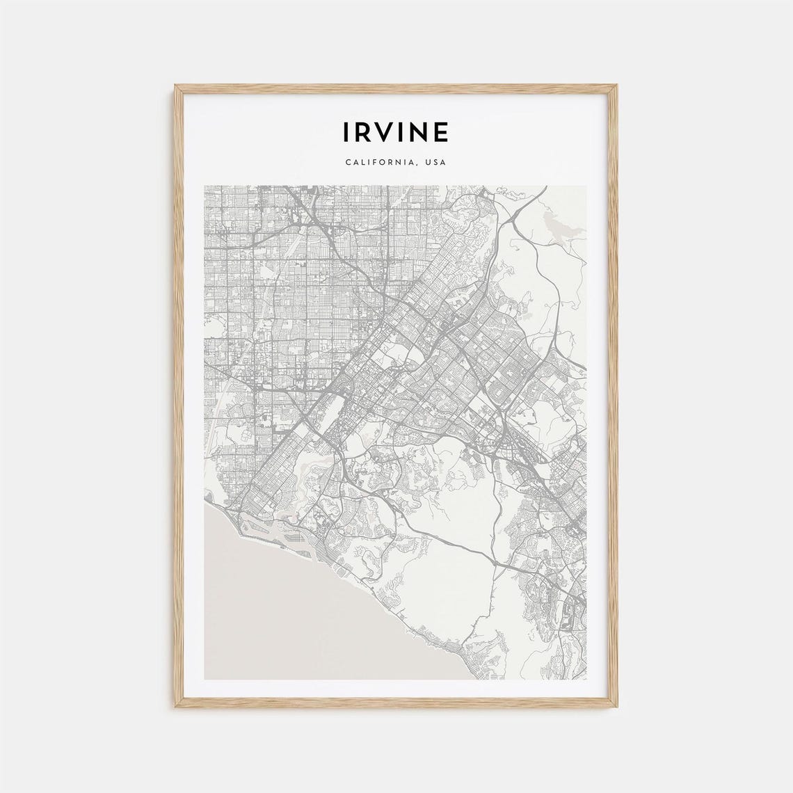 Irvine California Minimalist City Street Map Poster with Bold Type