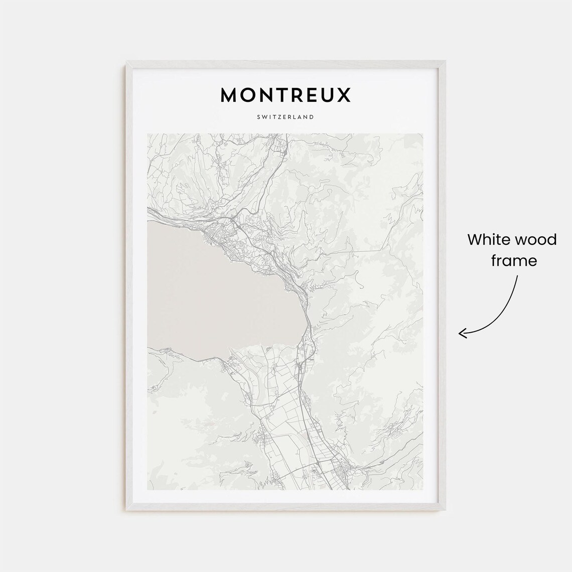 Montreux Switzerland Minimalist City Street Map Black White Art Poster - Image 2
