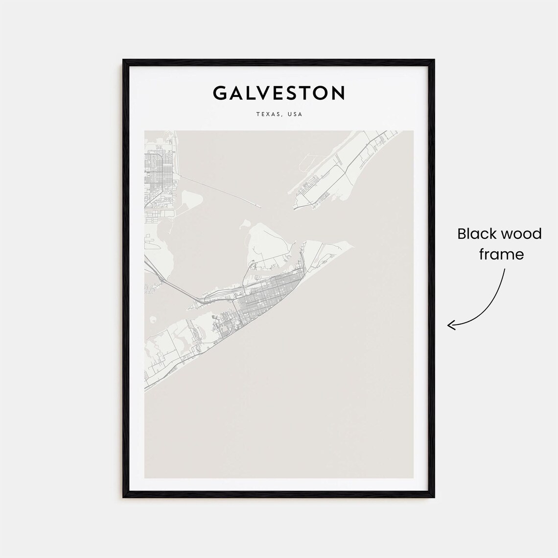 Galveston Texas USA Minimalist Beige City Map Street Plan Poster - Image 3