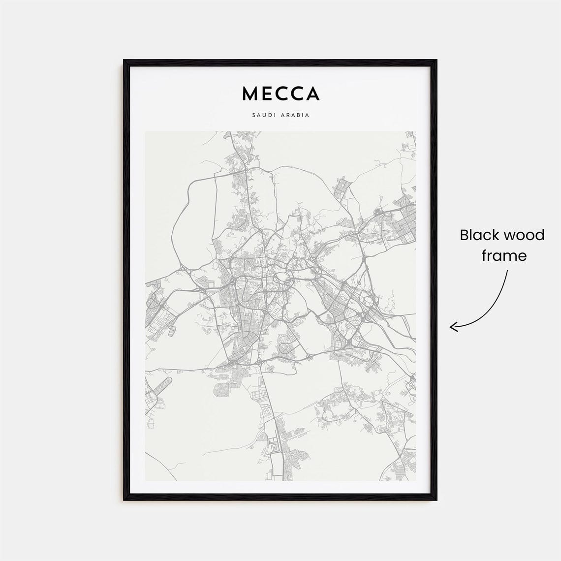 Mecca Saudi Arabia Minimalist Monochrome Street Map Art Poster - Image 3