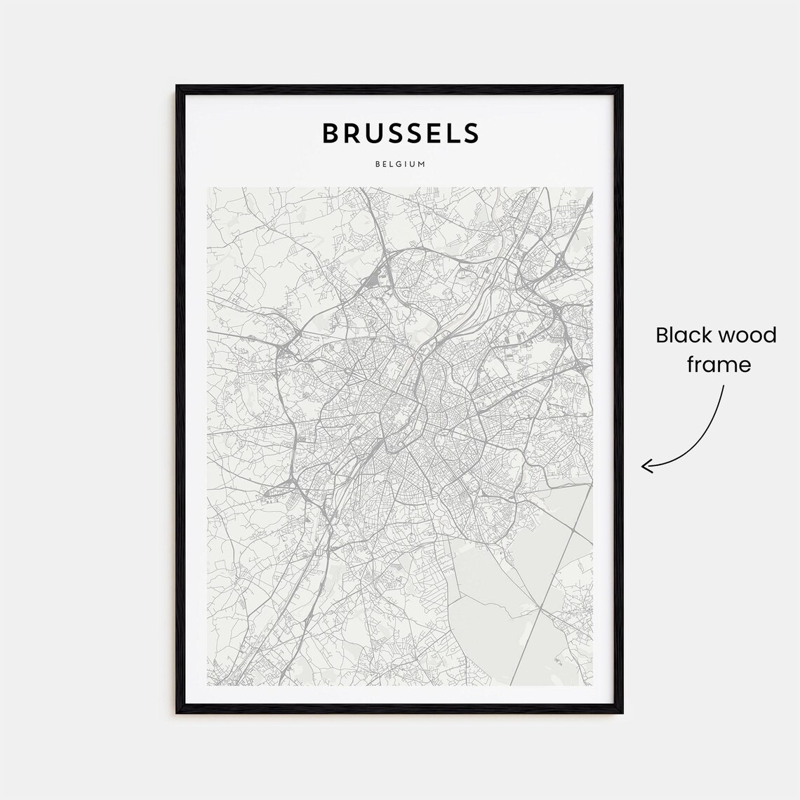 Brussels Belgium Minimalist City Street Map Beige Travel Poster - Image 3