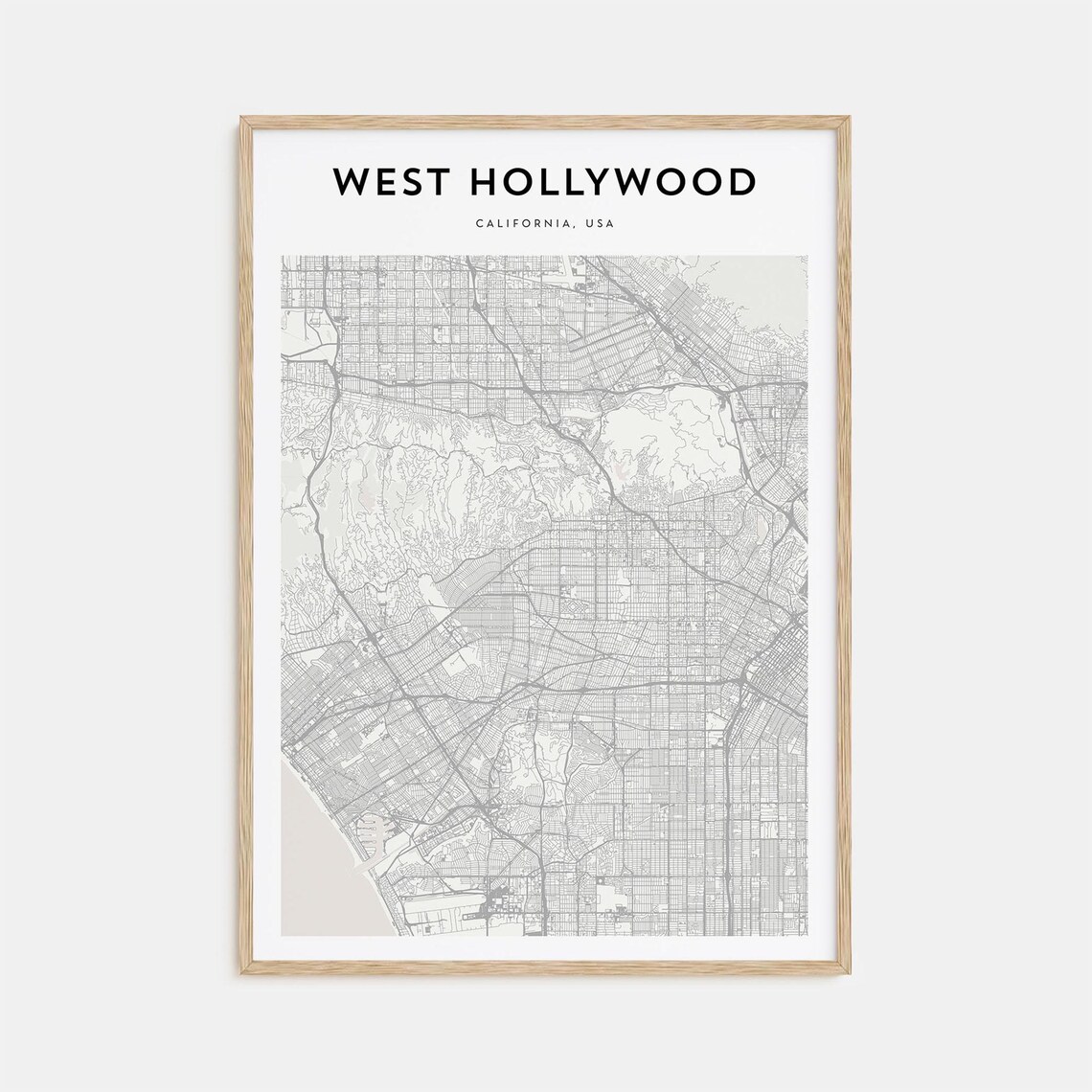 West Hollywood California Minimalist Street Map Poster Decor Gift