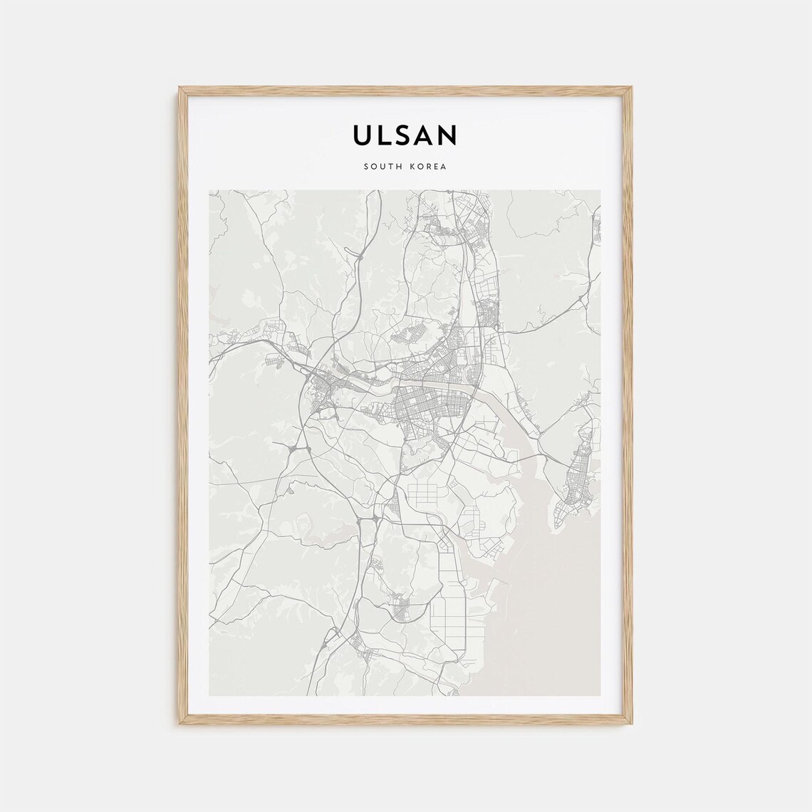 Ulsan South Korea Minimalist Black White City Street Map Print