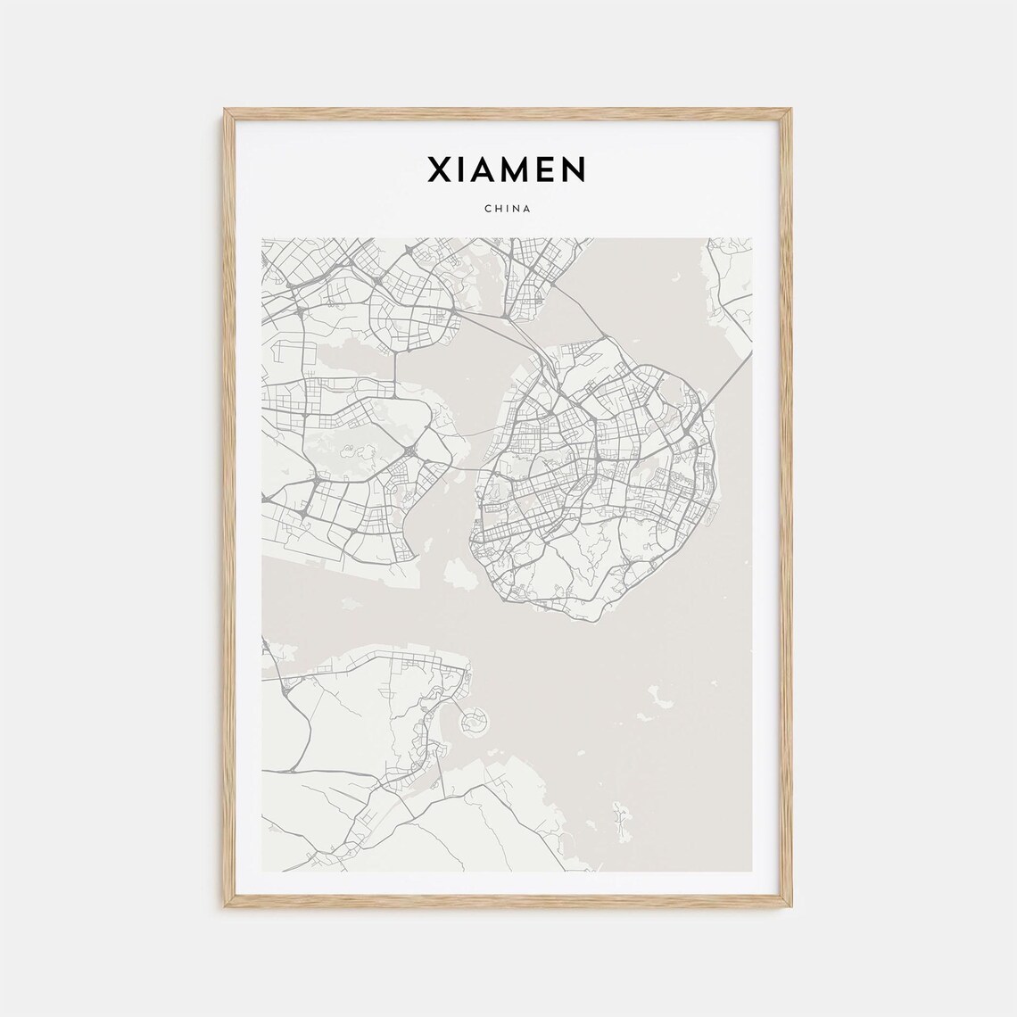 Xiamen China Personalized Minimalist Beige City Street Map Poster