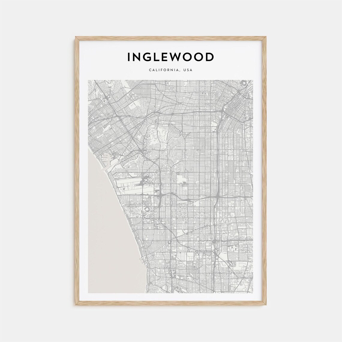Inglewood California Minimalist Monochrome Street Map Poster