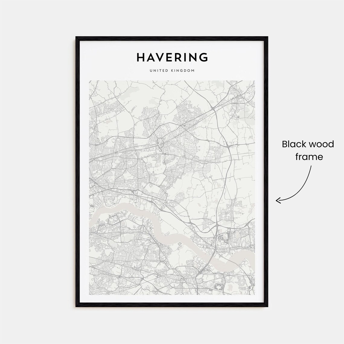 Havering England Minimalist Street Map Monochrome Art Poster - Image 3