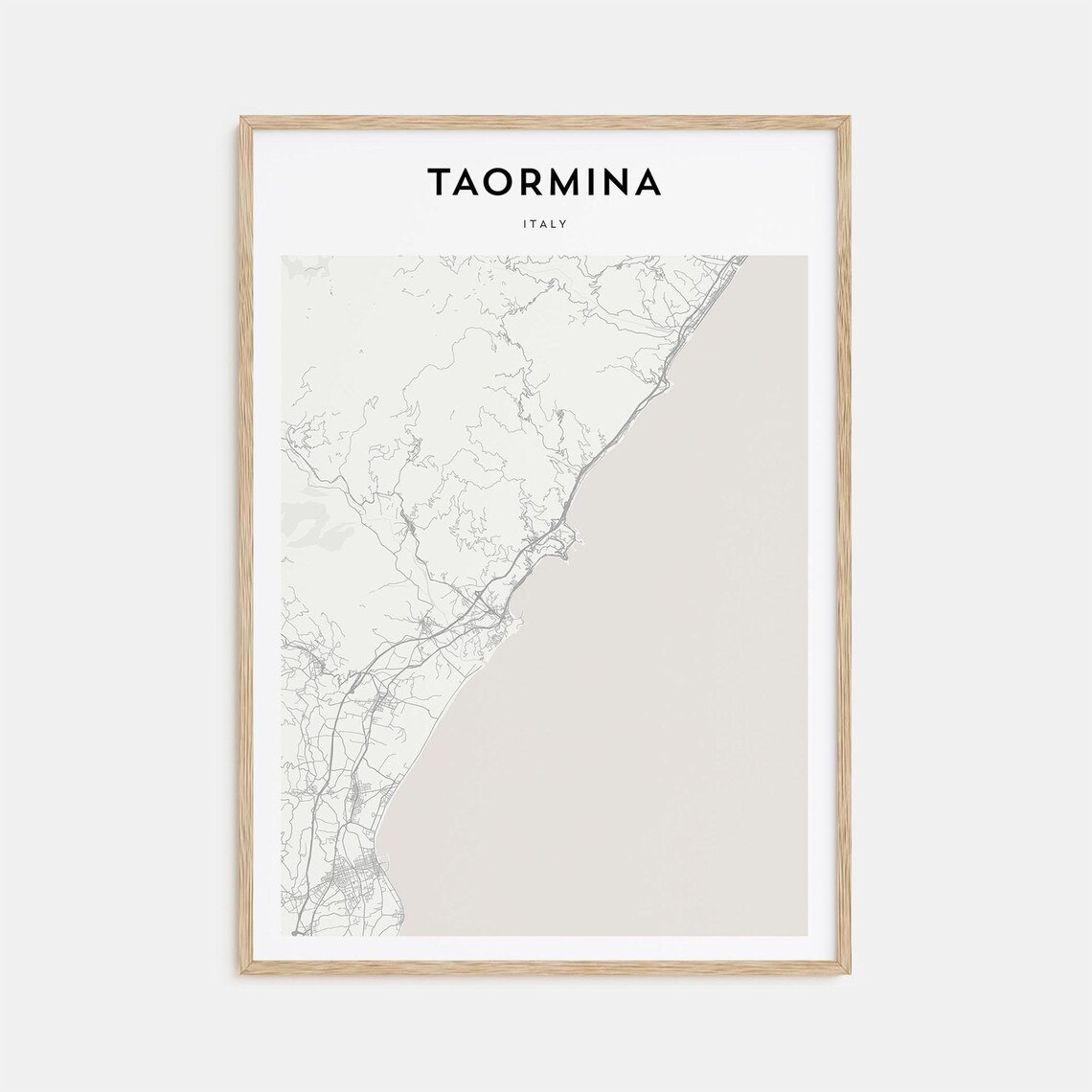 Taormina Italy Minimal Cream Coastal Map Travel Decor Poster