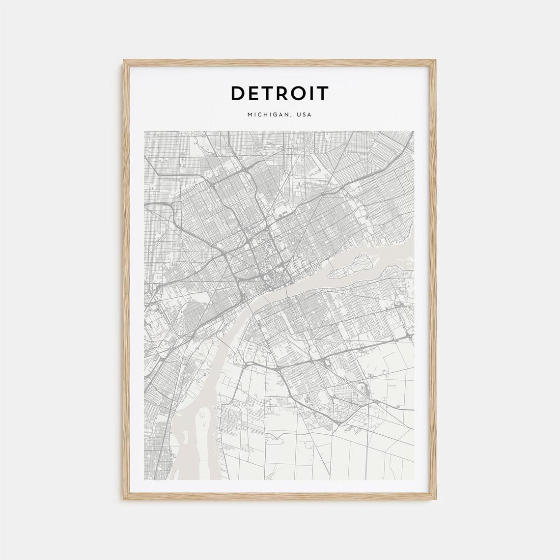 Detroit Michigan USA Minimal Line Art Style City Map Wall Decor Poster