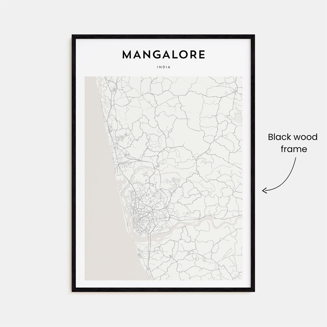 Mangalore India Minimalist City Street Map Black White Art Poster - Image 3