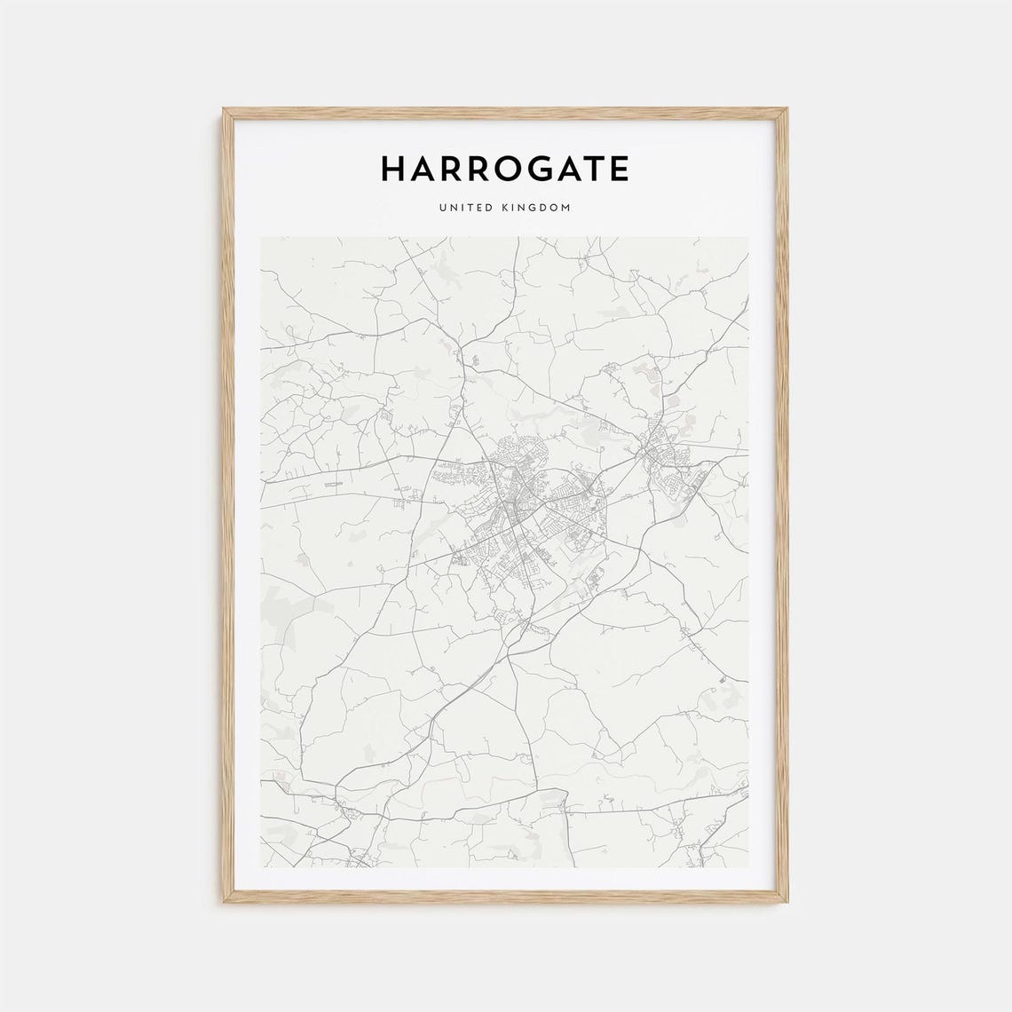 Harrogate England Minimalist Street Map Monochrome Art Poster