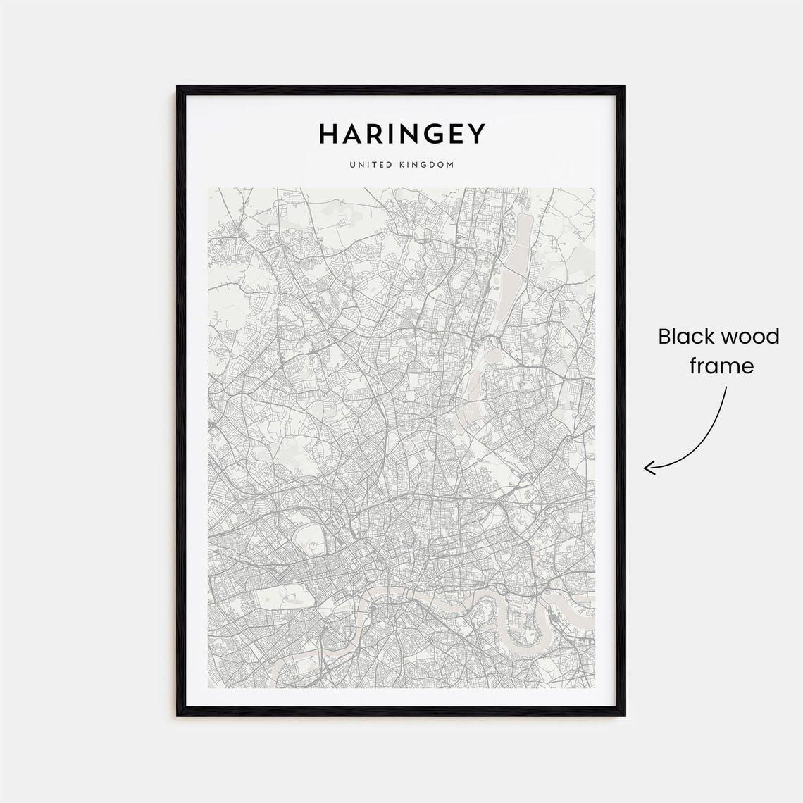 Haringey London UK Minimalist Black White Borough Map Street Poster - Image 3