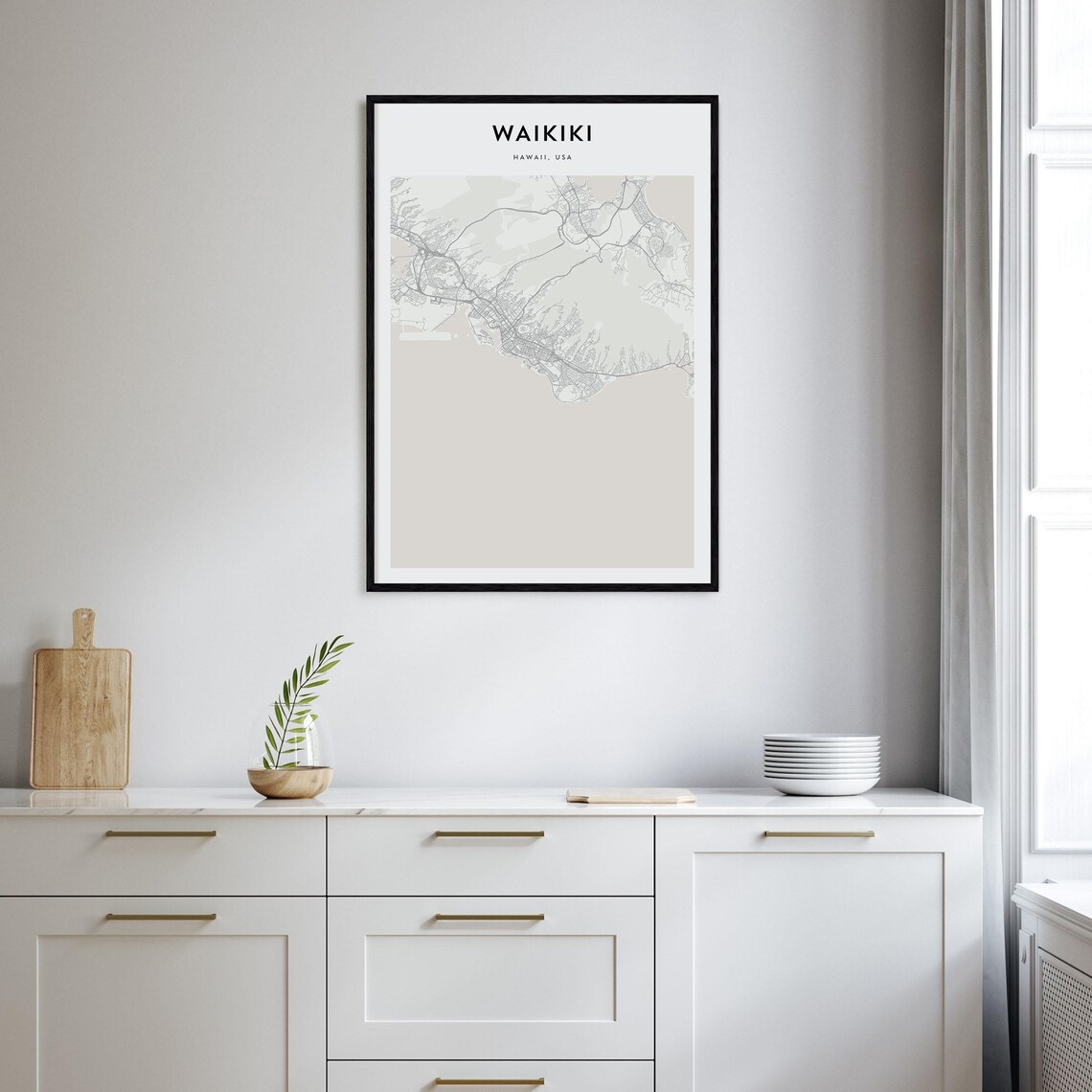 Waikiki Hawaii Minimalist Coastal Street Map City Travel Poster - Image 2