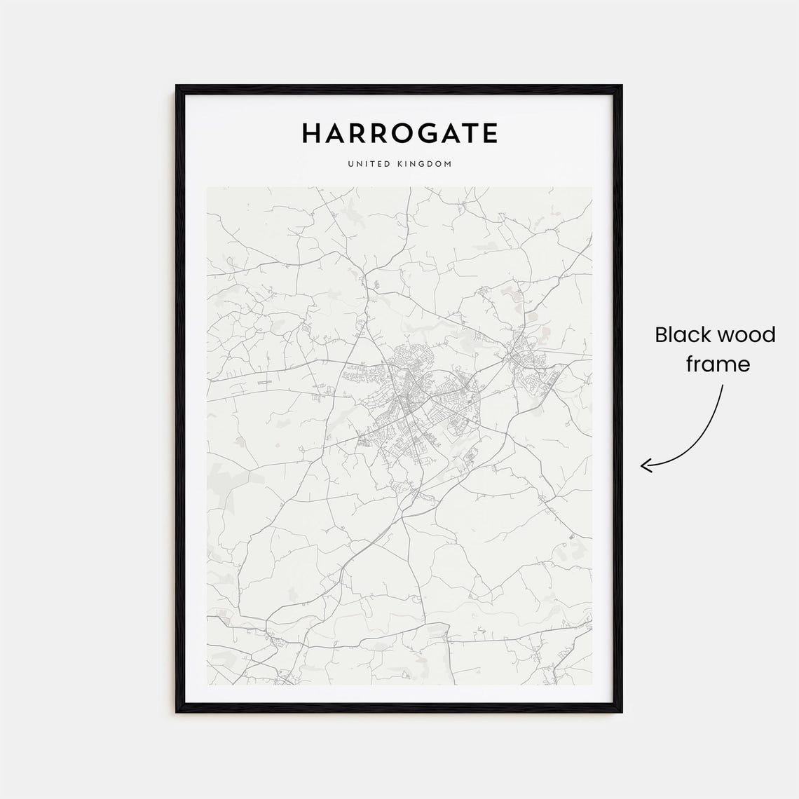 Harrogate England Minimalist Street Map Monochrome Art Poster - Image 3