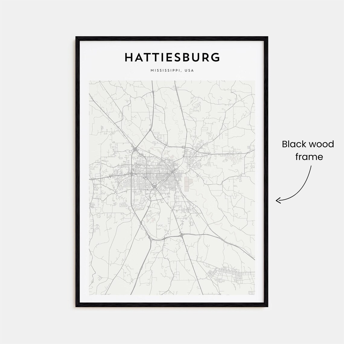 Hattiesburg Mississippi Minimalist City Street Map Travel Poster - Image 3